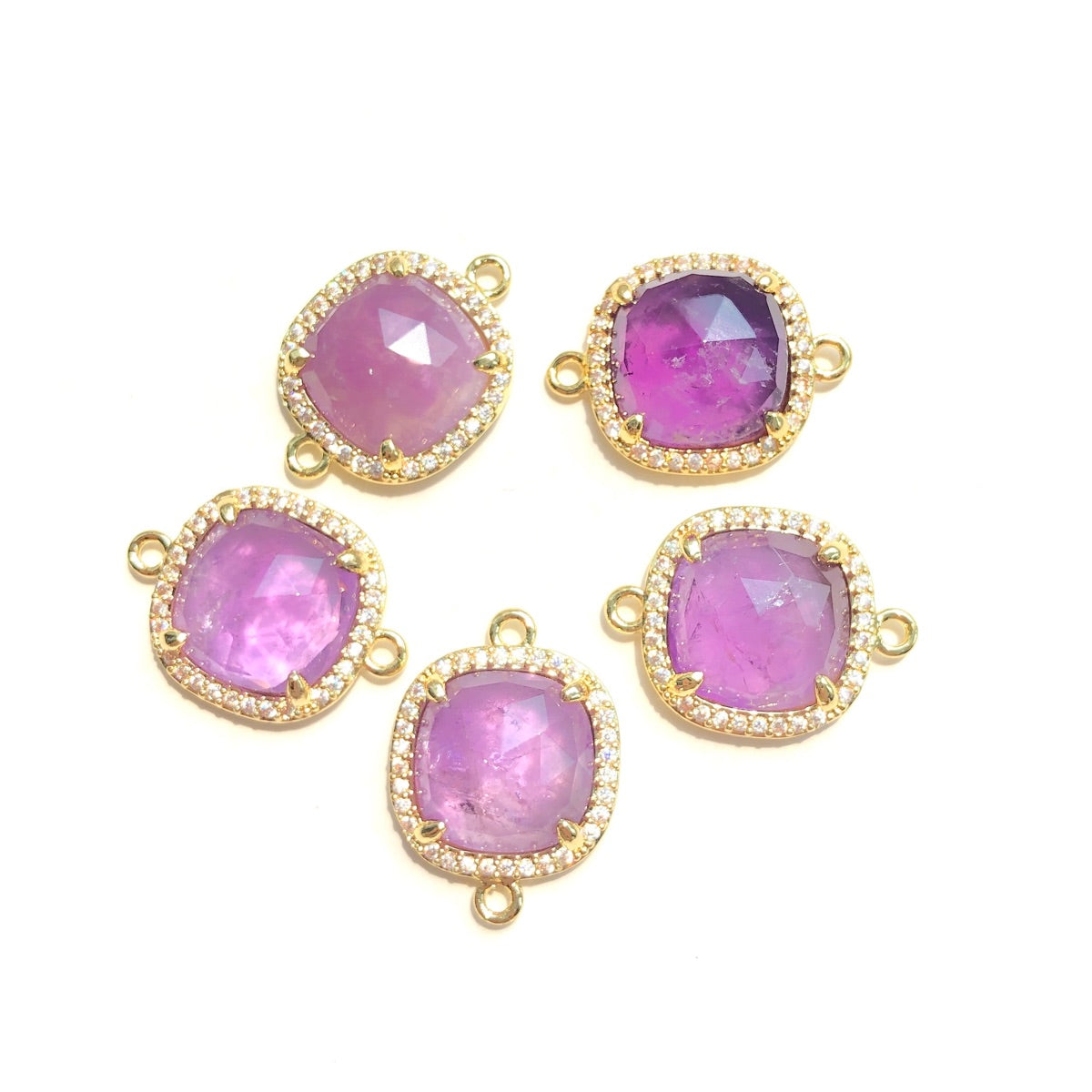 5-10pcs/Lot CZ Pave Natural Amethyst Labradorite Rose Quartz Faceted Square Connectors