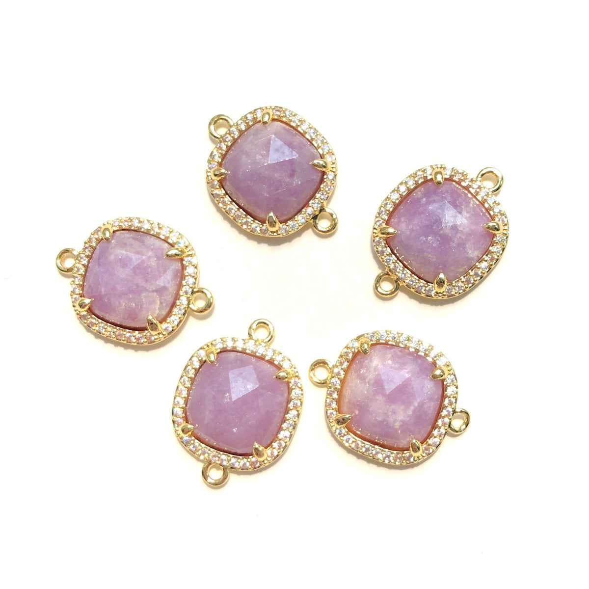 5-10pcs/Lot CZ Pave Natural Amethyst Labradorite Rose Quartz Faceted Square Connectors