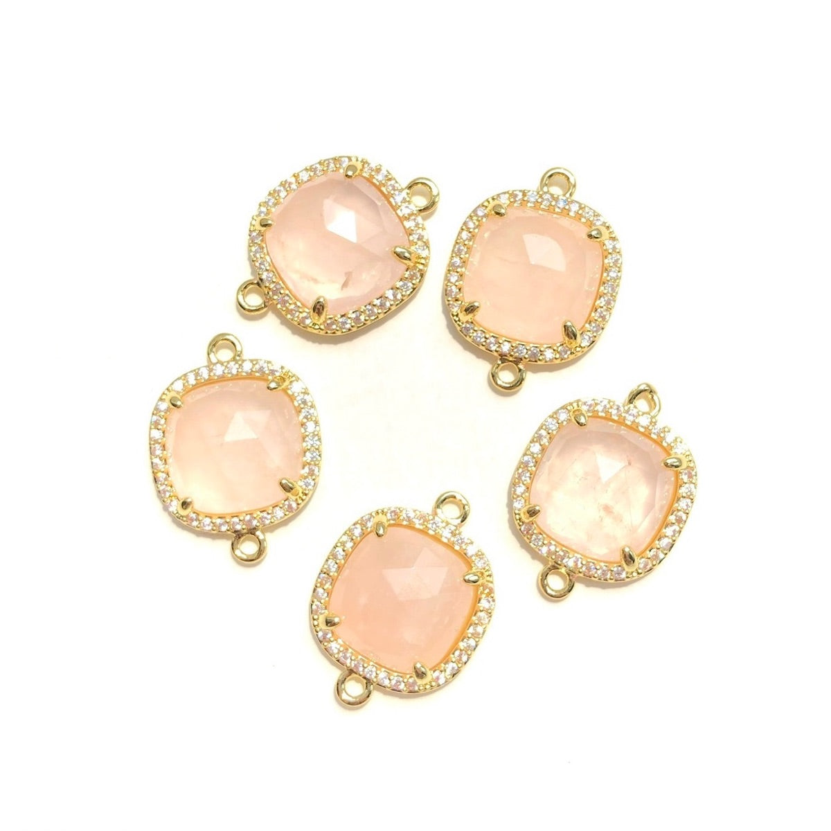 5-10pcs/Lot CZ Pave Natural Amethyst Labradorite Rose Quartz Faceted Square Connectors