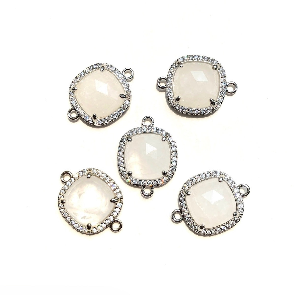 5-10pcs/Lot CZ Pave Natural Amethyst Labradorite Rose Quartz Faceted Square Connectors