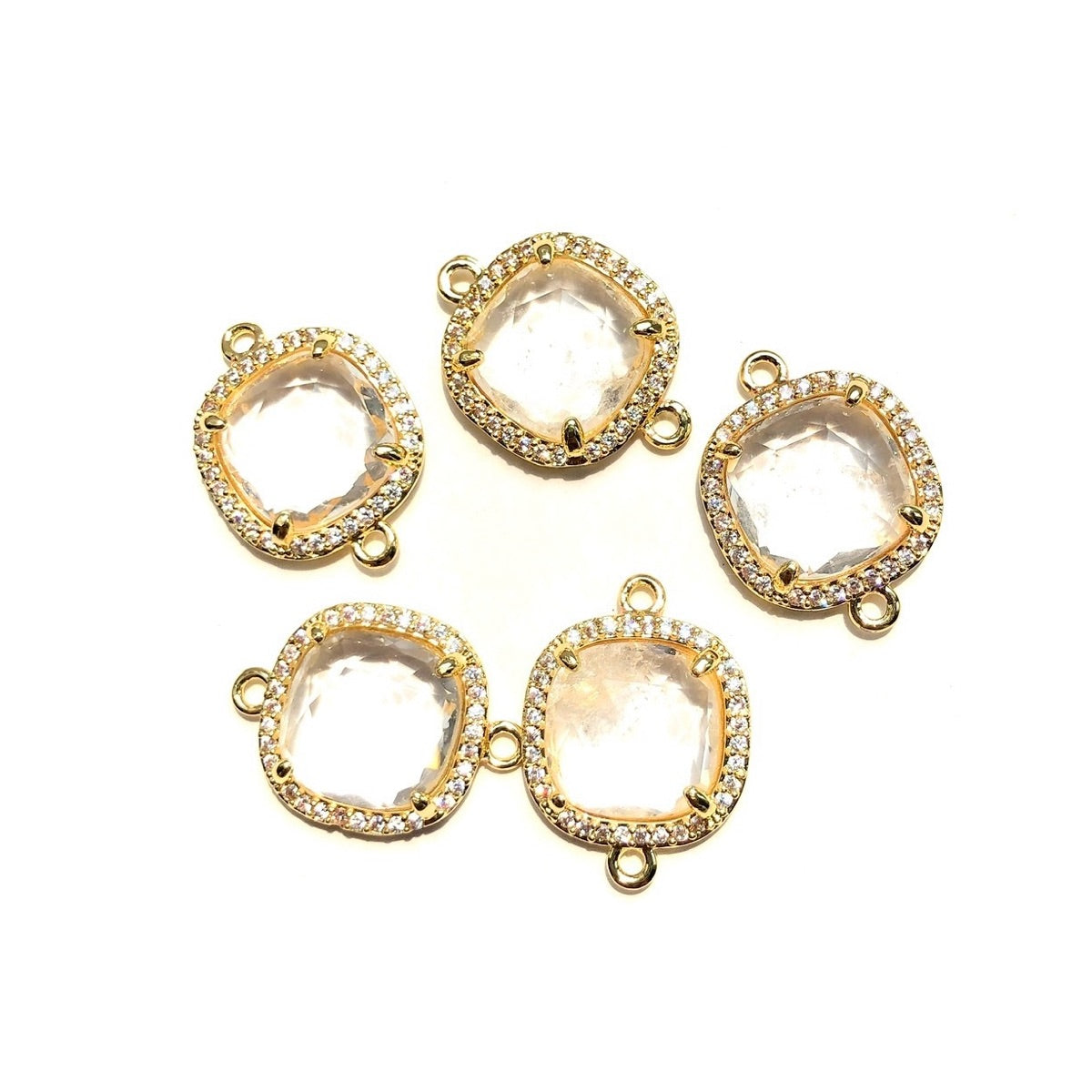 5-10pcs/Lot CZ Pave Natural Amethyst Labradorite Rose Quartz Faceted Square Connectors