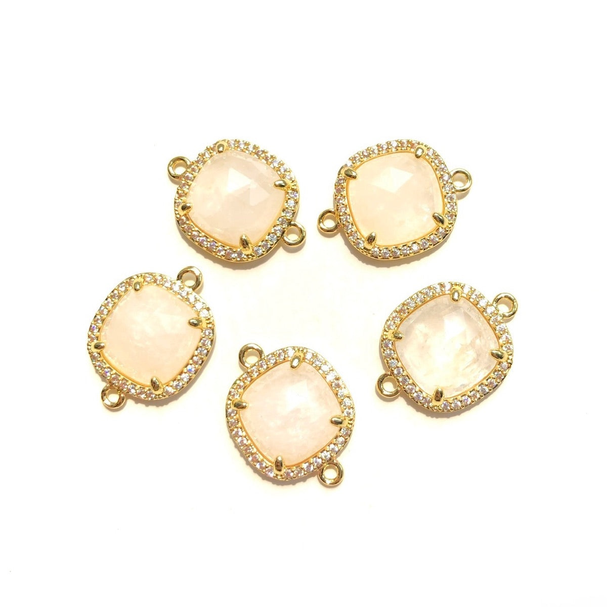 5-10pcs/Lot CZ Pave Natural Amethyst Labradorite Rose Quartz Faceted Square Connectors