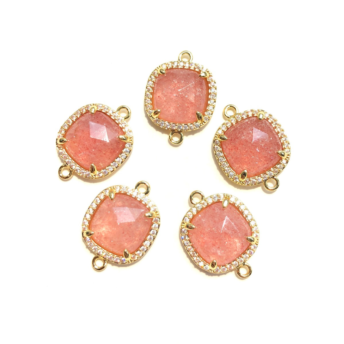 5-10pcs/Lot CZ Pave Natural Amethyst Labradorite Rose Quartz Faceted Square Connectors