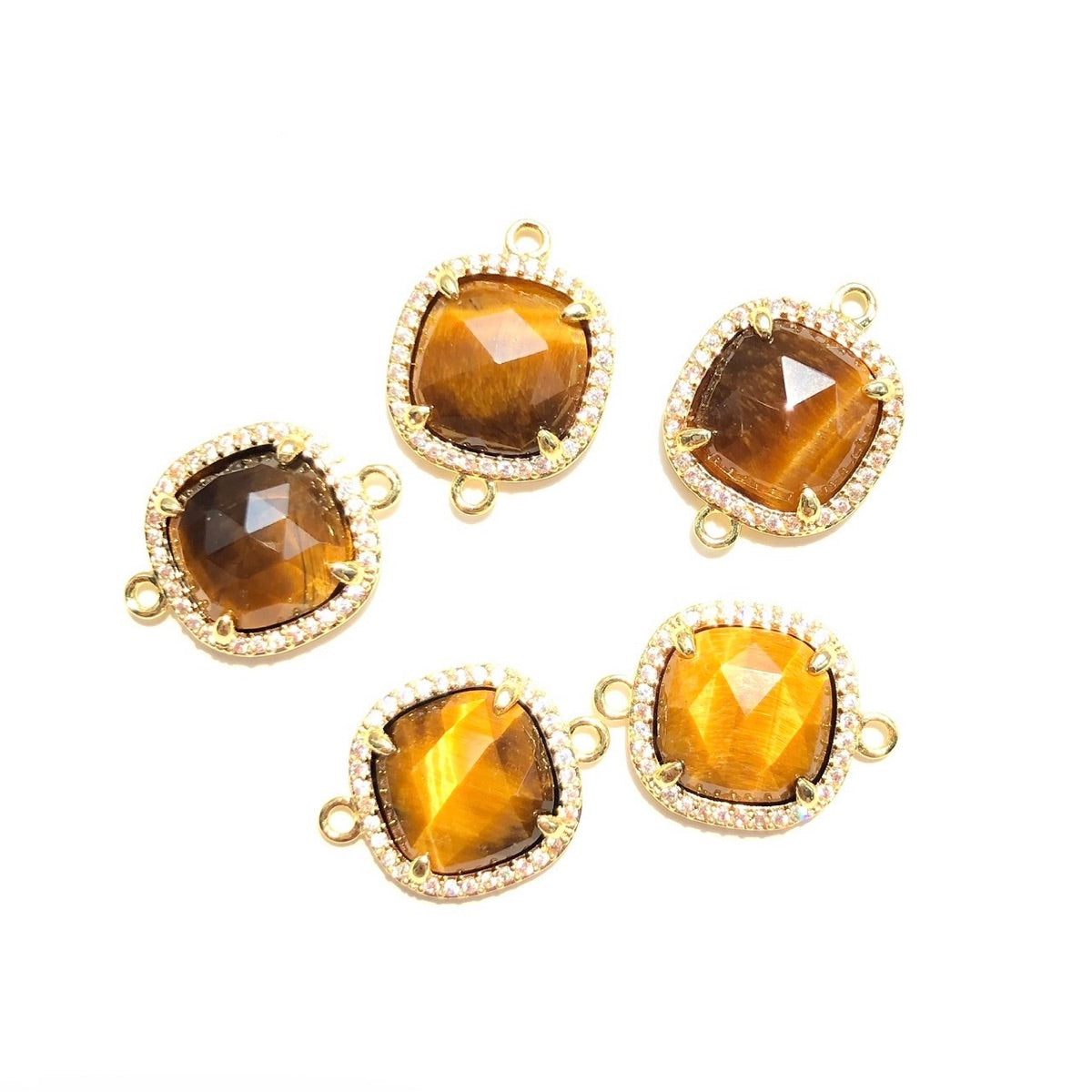 5-10pcs/Lot CZ Pave Natural Amethyst Labradorite Rose Quartz Faceted Square Connectors