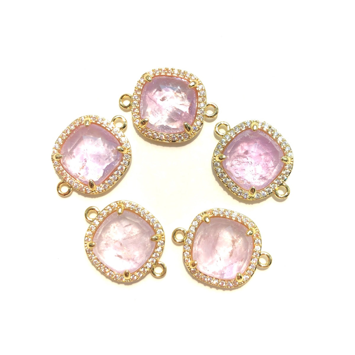 5-10pcs/Lot CZ Pave Natural Amethyst Labradorite Rose Quartz Faceted Square Connectors