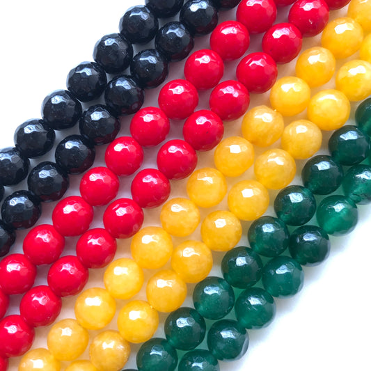 2 Strands/lot 10mm Yellow Green Red Black Jade Faceted Stone Beads for Black History Month Juneteenth Awareness Stone Beads Juneteenth & Black History Month Awareness New Beads Arrivals Round Jade Beads Charms Beads Beyond