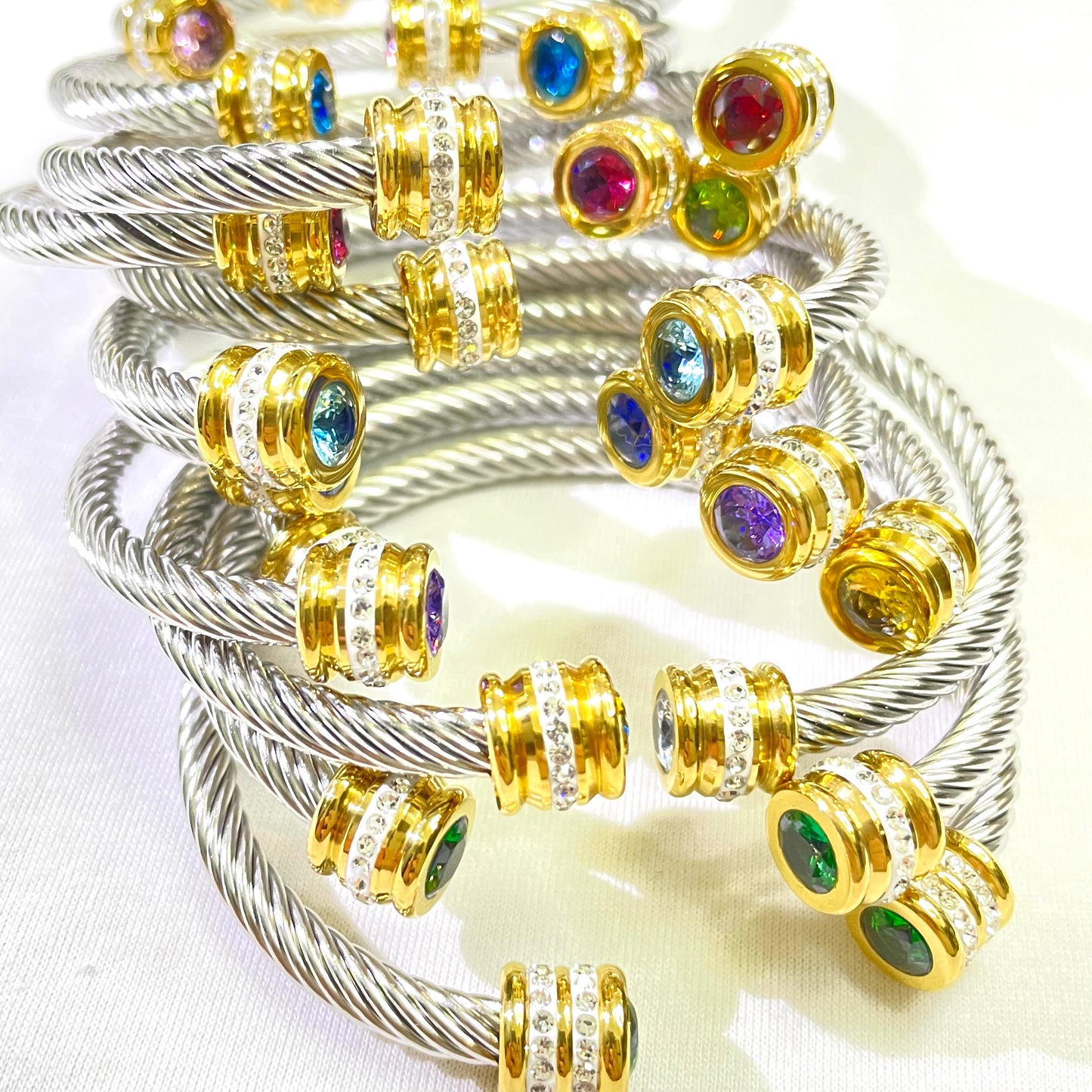 6-12pcs/lot Colorful Diamond Birthstone Open Stainless Steel Bangle for Women Women Bracelets Charms Beads Beyond