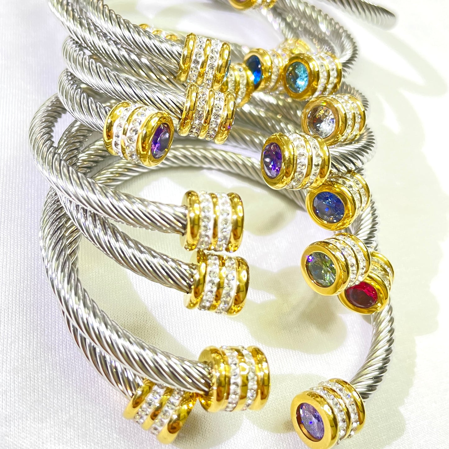 6-12pcs/lot Colorful Diamond Birthstone Rhinestone Pave Open Stainless Steel Bangle for Women Women Bracelets Charms Beads Beyond