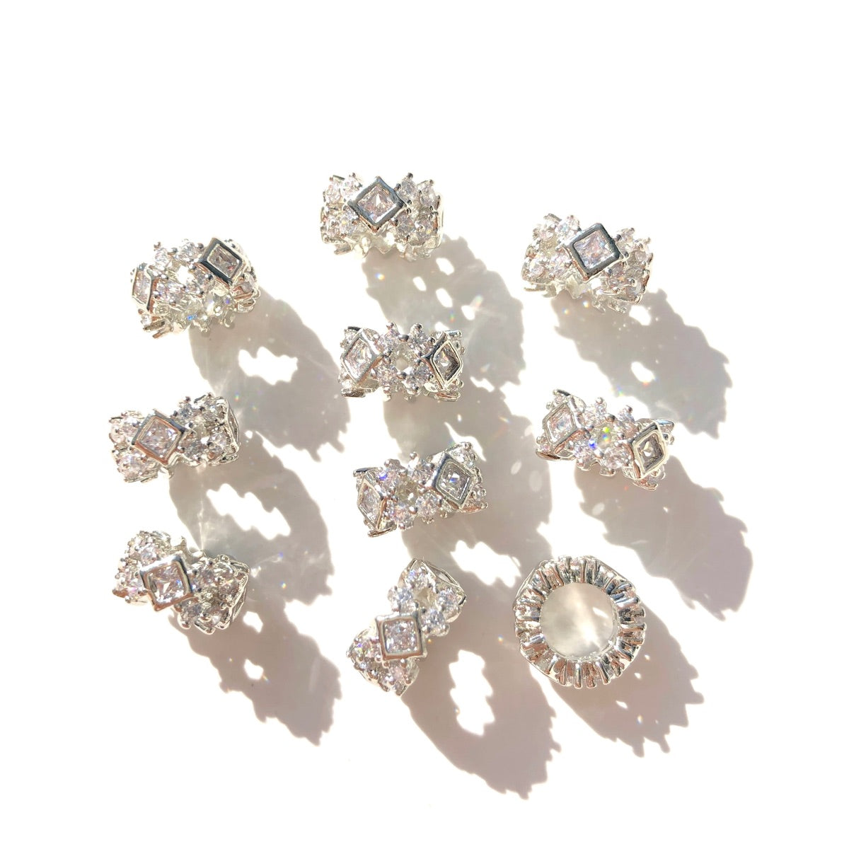 10-20-50pcs/lot 9mm CZ Paved Big Hole Hollow Rondelle Wheel Spacers Silver CZ Paved Spacers Big Hole Beads New Spacers Arrivals Rondelle Beads Wholesale Charms Beads Beyond