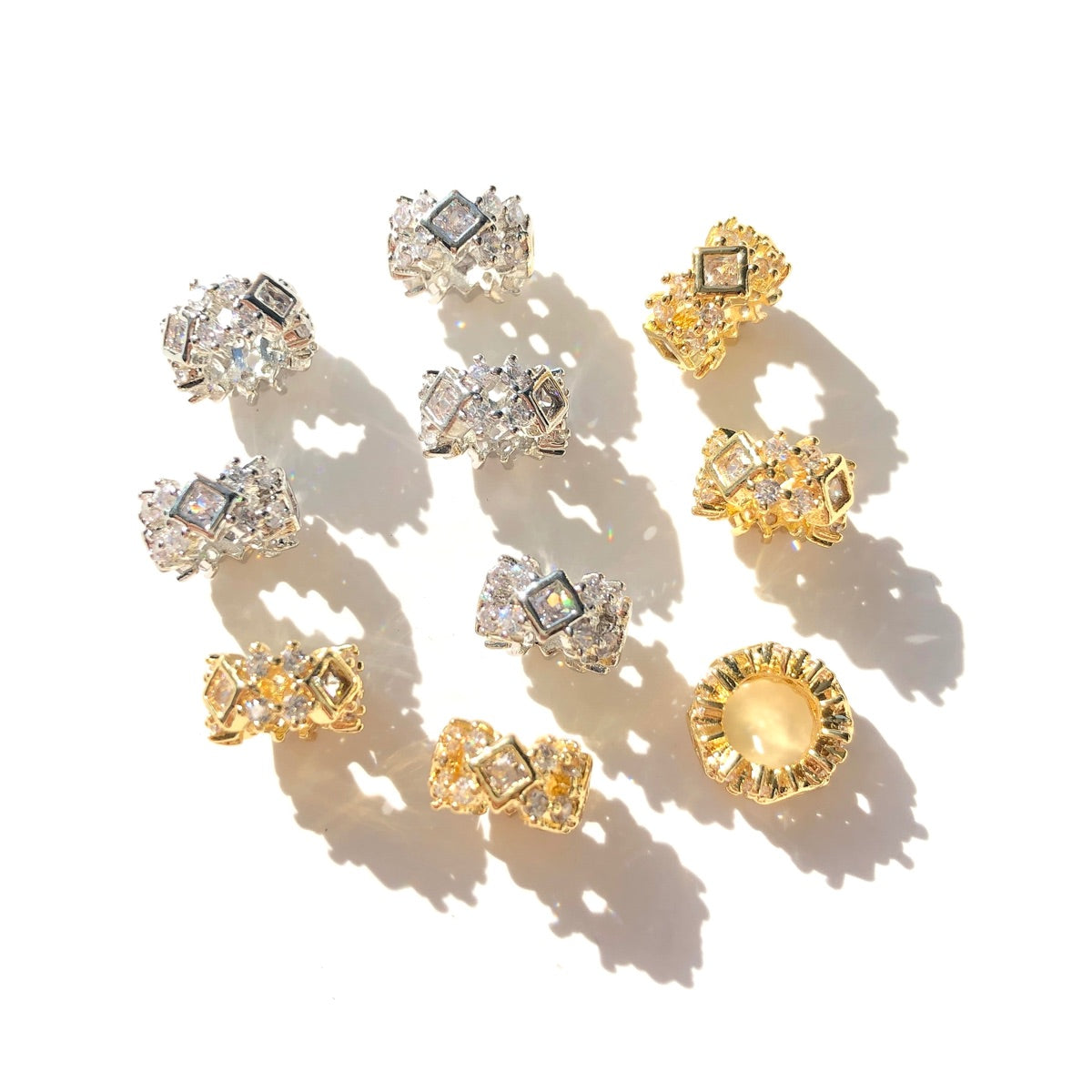 10-20-50pcs/lot 9mm CZ Paved Big Hole Hollow Rondelle Wheel Spacers Mix Colors CZ Paved Spacers Big Hole Beads New Spacers Arrivals Rondelle Beads Wholesale Charms Beads Beyond