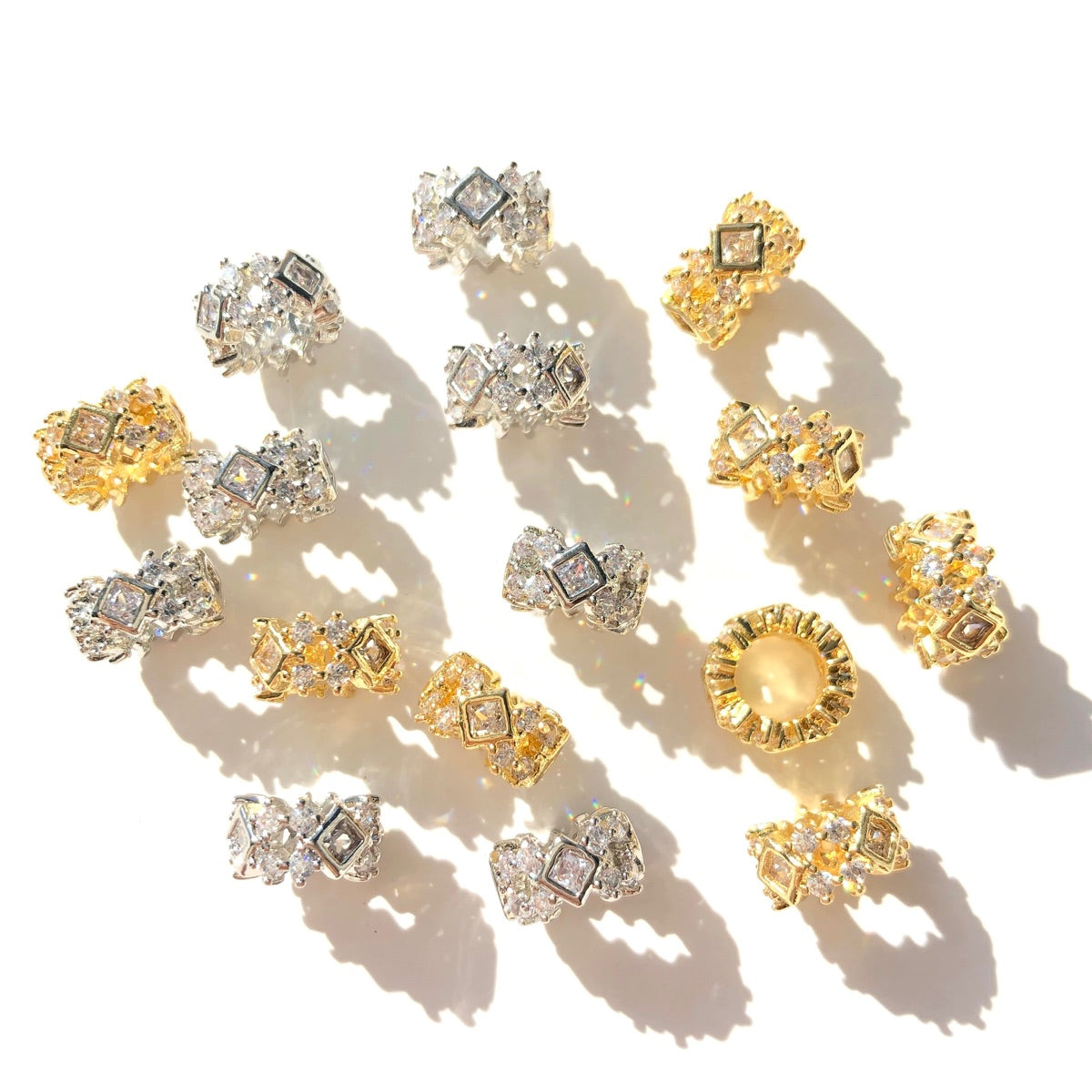 10-20-50pcs/lot 9mm CZ Paved Big Hole Hollow Rondelle Wheel Spacers CZ Paved Spacers Big Hole Beads New Spacers Arrivals Rondelle Beads Wholesale Charms Beads Beyond
