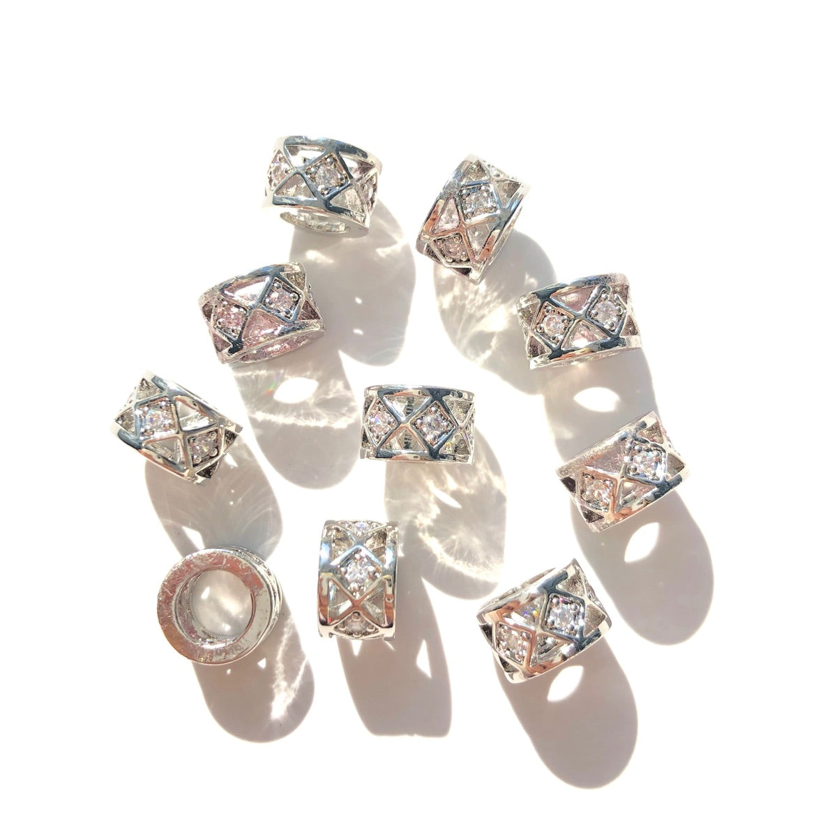 20-50pcs/lot 8mm CZ Paved Hollow Rondelle Wheel Spacers Silver CZ Paved Spacers New Spacers Arrivals Rondelle Beads Wholesale Charms Beads Beyond