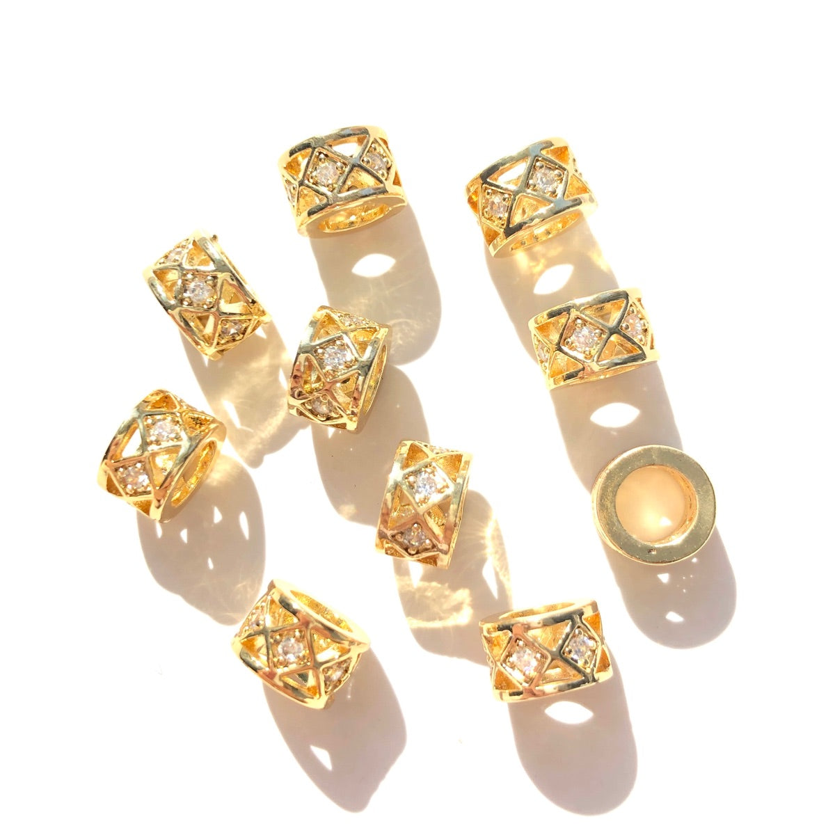 20-50pcs/lot 8mm CZ Paved Hollow Rondelle Wheel Spacers Gold CZ Paved Spacers New Spacers Arrivals Rondelle Beads Wholesale Charms Beads Beyond