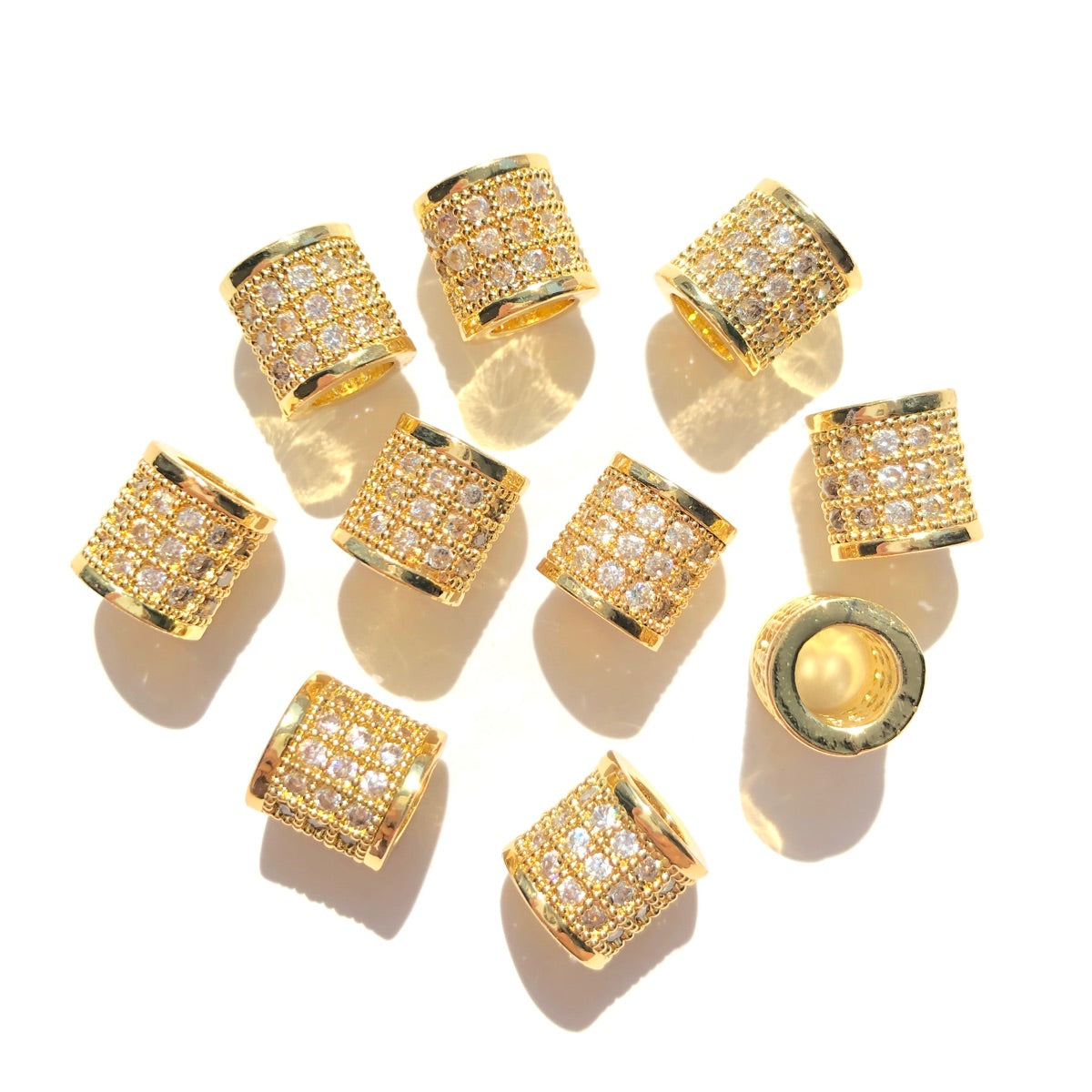 10-20-50pcs/lot 8*8mm CZ Paved Big Hole Tube Rondelle Wheel Spacers Gold CZ Paved Spacers Big Hole Beads New Spacers Arrivals Rondelle Beads Wholesale Charms Beads Beyond