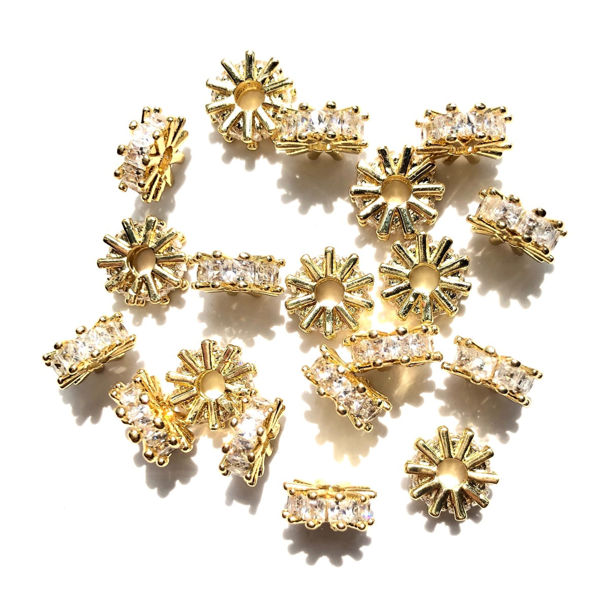 20-50pcs/lot 8.6mm Square CZ Paved Rondelle Wheel Spacers Gold CZ Paved Spacers New Spacers Arrivals Rondelle Beads Wholesale Charms Beads Beyond