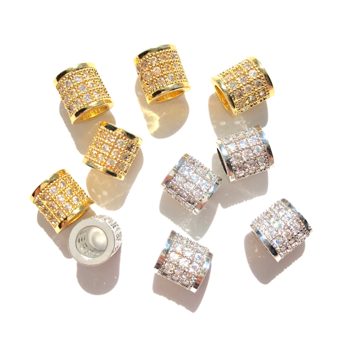 10-20-50pcs/lot 8*8mm CZ Paved Big Hole Tube Rondelle Wheel Spacers Mix Colors CZ Paved Spacers Big Hole Beads New Spacers Arrivals Rondelle Beads Wholesale Charms Beads Beyond