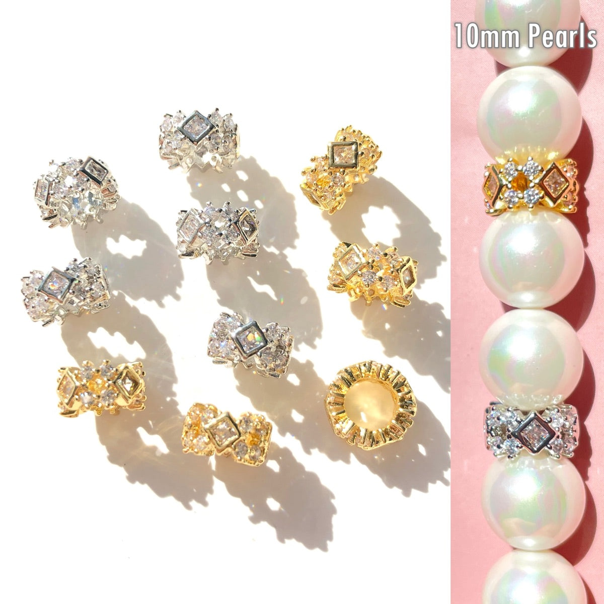 10-20-50pcs/lot 9mm CZ Paved Big Hole Hollow Rondelle Wheel Spacers CZ Paved Spacers Big Hole Beads New Spacers Arrivals Rondelle Beads Wholesale Charms Beads Beyond