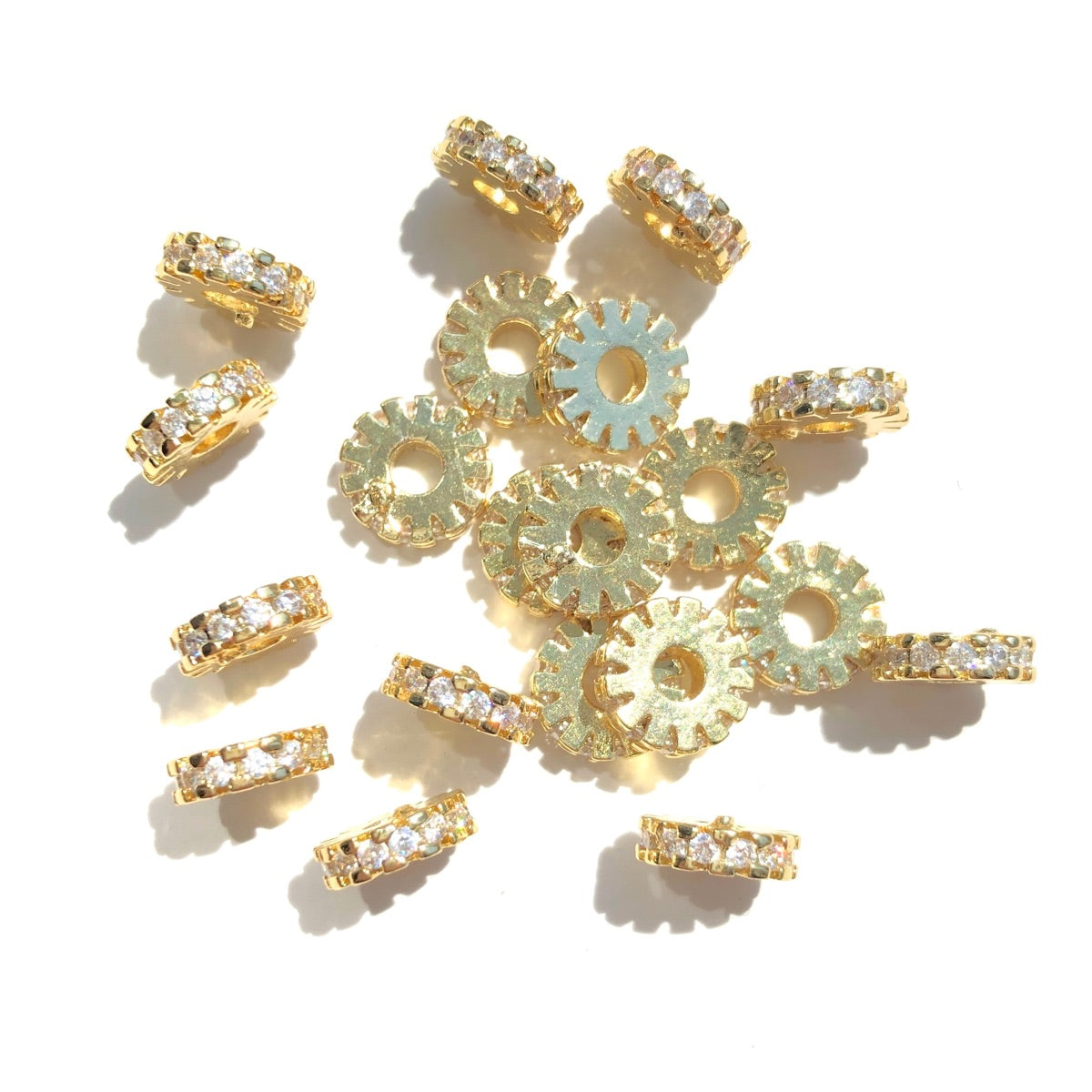 20-50pcs/lot 8*2mm CZ Paved Slim Rondelle Wheel Spacers Gold CZ Paved Spacers New Spacers Arrivals Rondelle Beads Wholesale Charms Beads Beyond