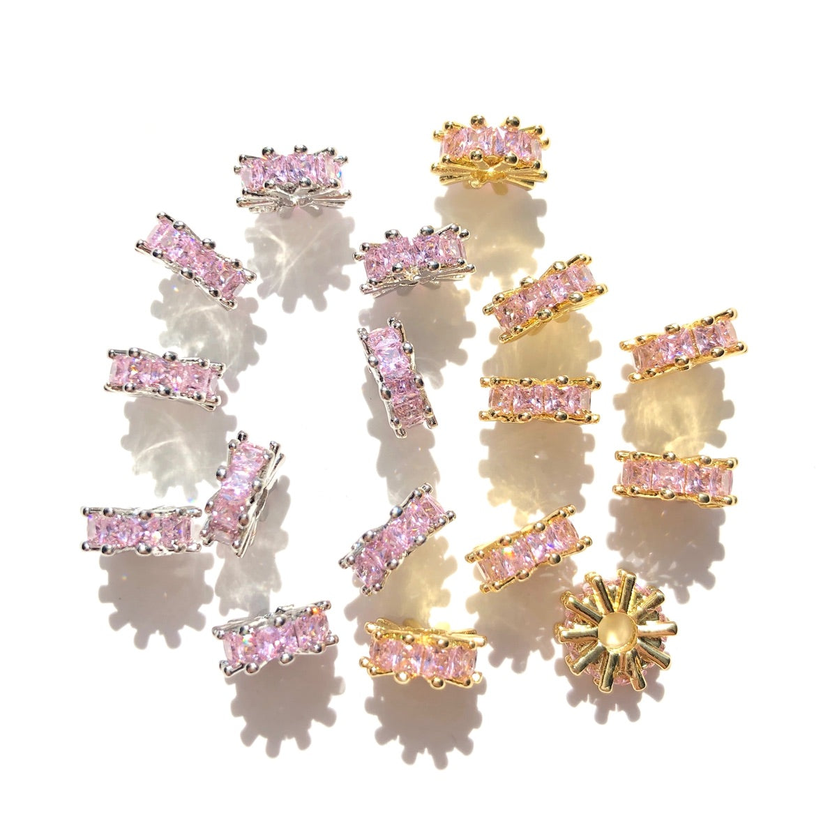 20-50pcs/lot 8mm Pink Square CZ Paved Rondelle Wheel Spacers Mix Colors CZ Paved Spacers Big Hole Beads New Spacers Arrivals Rondelle Beads Wholesale Charms Beads Beyond