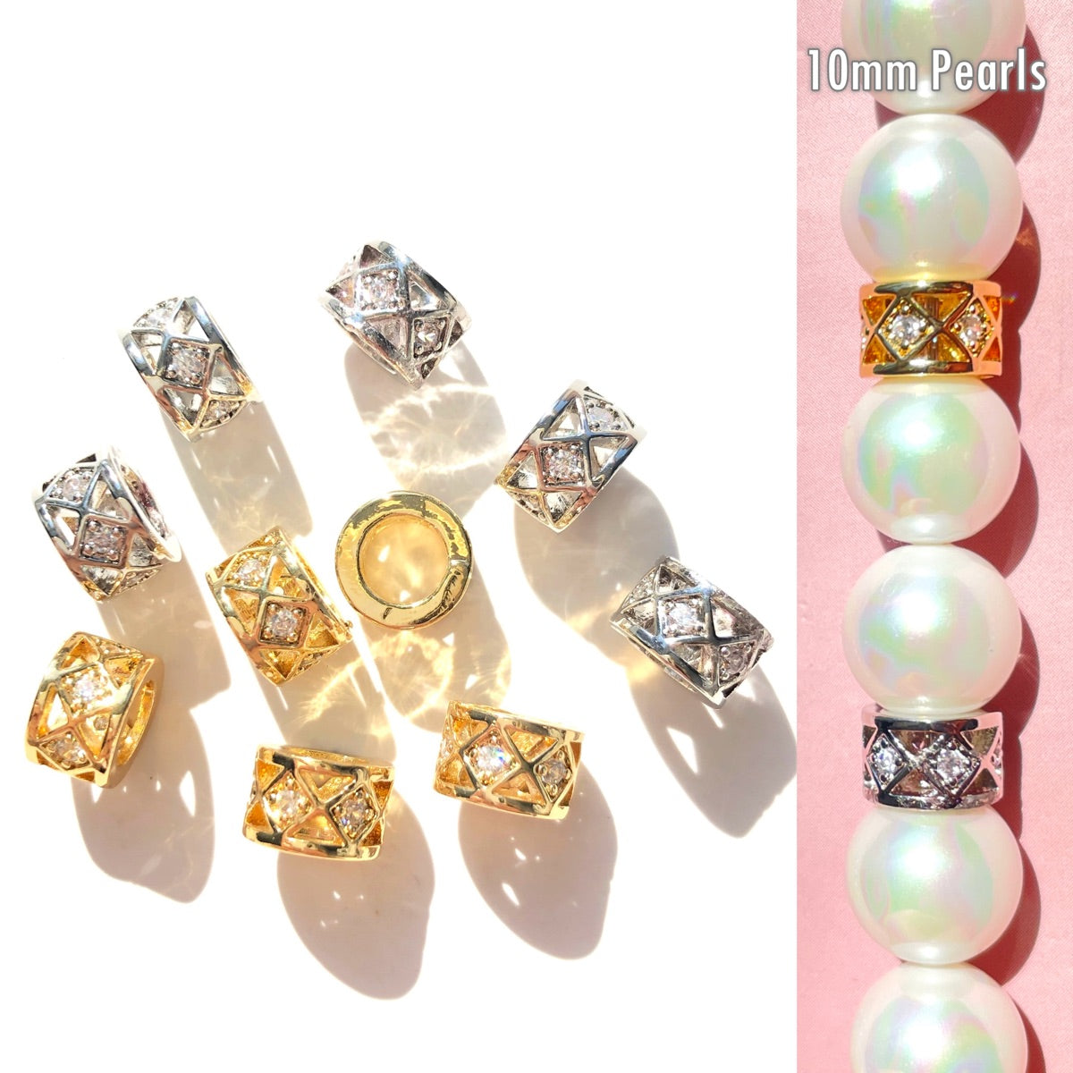 20-50pcs/lot 8mm CZ Paved Hollow Rondelle Wheel Spacers CZ Paved Spacers New Spacers Arrivals Rondelle Beads Wholesale Charms Beads Beyond