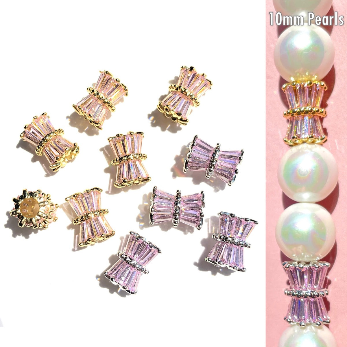 10-20-50pcs/lot Pink CZ Paved Hourglass Spacers CZ Paved Spacers Hourglass Beads New Spacers Arrivals Wholesale Charms Beads Beyond