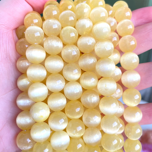 2 Strands/lot 8/10mm Premium Quality Yellow Selenite Smooth Beads Stone Beads 8mm Stone Beads New Beads Arrivals Selenite Beads Charms Beads Beyond