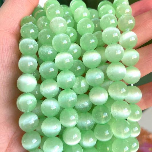 2 Strands/lot 8/10mm Premium Quality Green Selenite Smooth Beads Stone Beads 8mm Stone Beads New Beads Arrivals Selenite Beads Charms Beads Beyond