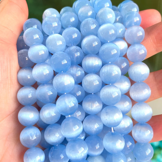 2 Strands/lot 8/10mm Premium Quality Blue Selenite Smooth Beads Stone Beads 8mm Stone Beads New Beads Arrivals Selenite Beads Charms Beads Beyond