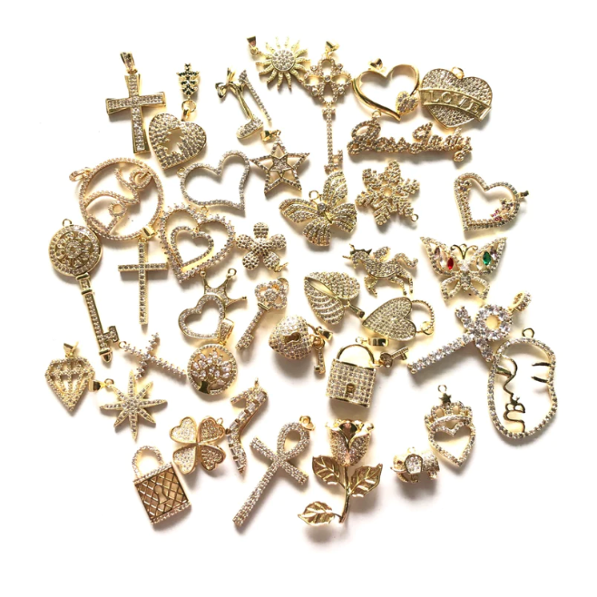 30/50/100pcs/lot Mix Random CZ Pave Charms Bundles-Gold 100pcs-Mix Random CZ Paved Charms On Sale Charms Beads Beyond