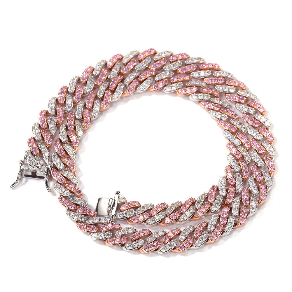 2pcs/lot 6-20 inch Clear & Pink CZ Paved Cuban Bracelets/Anklets/Necklaces Cuban Chains Charms Beads Beyond