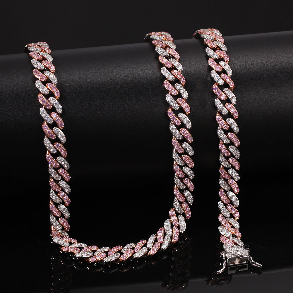 2pcs/lot 6-20 inch Clear & Pink CZ Paved Cuban Bracelets/Anklets/Necklaces Cuban Chains Charms Beads Beyond