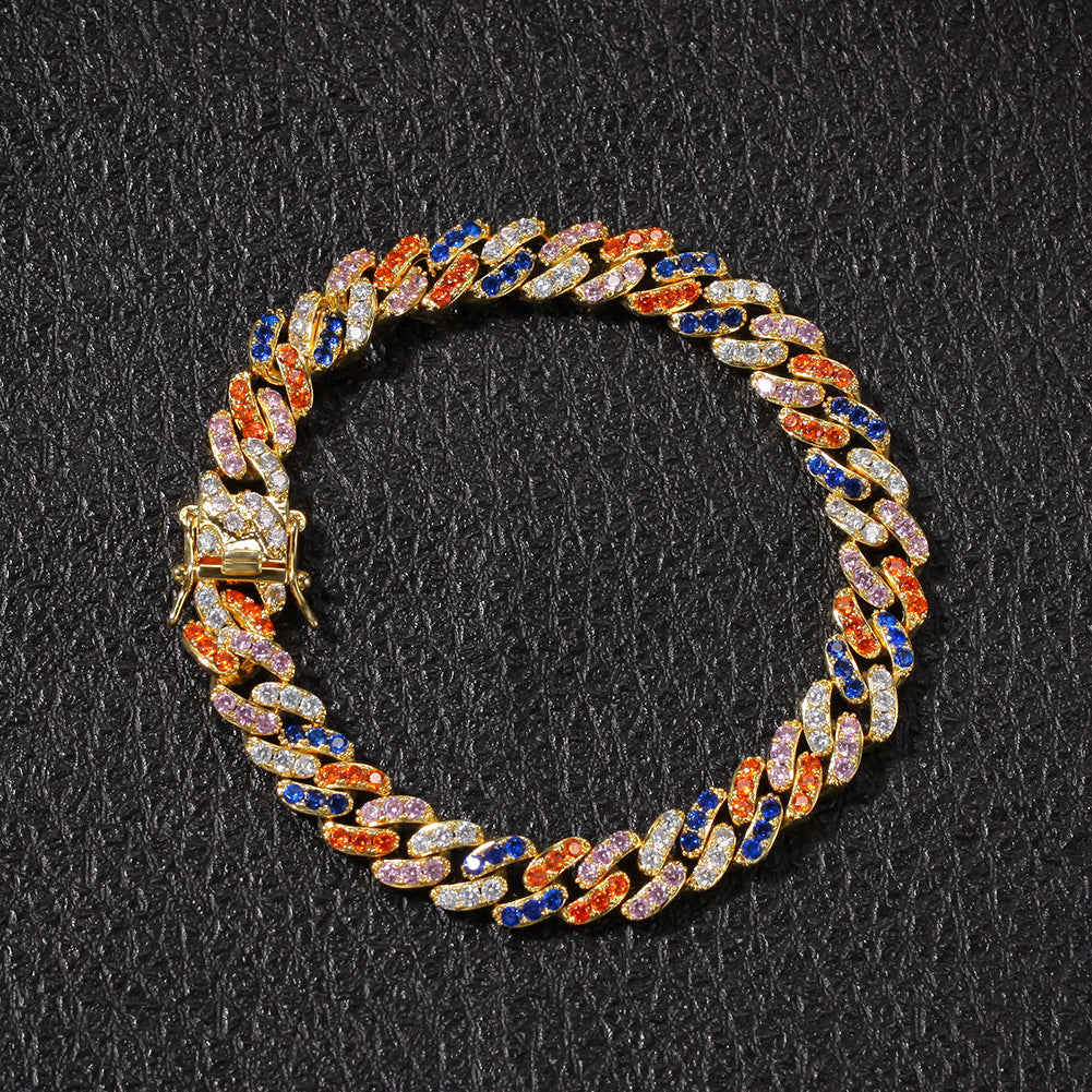 2pcs/lot 7-20inch Multicolor CZ Paved Gold Cuban Bracelet/Necklace Cuban Chains Charms Beads Beyond