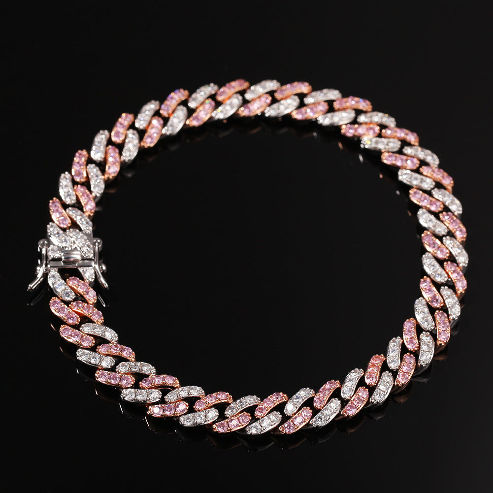 2pcs/lot 6-20 inch Clear & Pink CZ Paved Cuban Bracelets/Anklets/Necklaces Cuban Chains Charms Beads Beyond