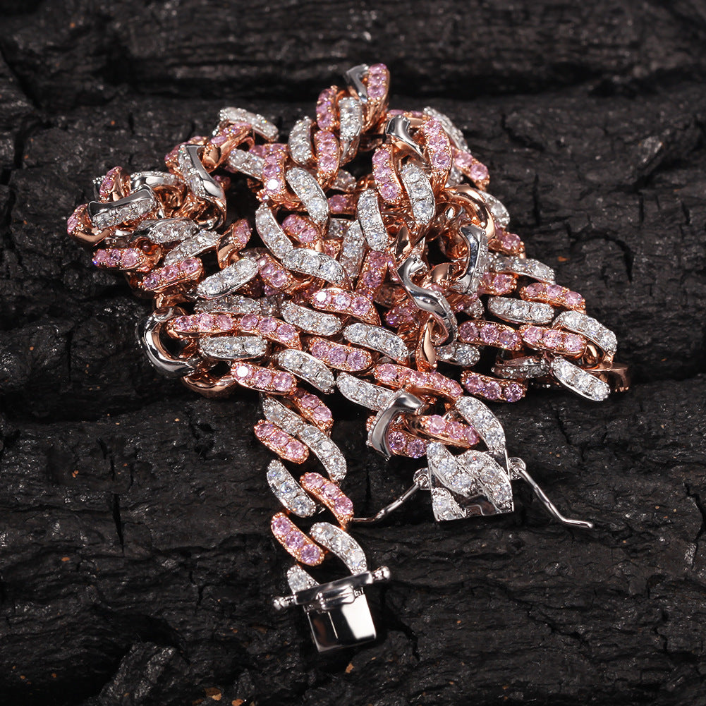 2pcs/lot 6-20 inch Clear & Pink CZ Paved Cuban Bracelets/Anklets/Necklaces Cuban Chains Charms Beads Beyond