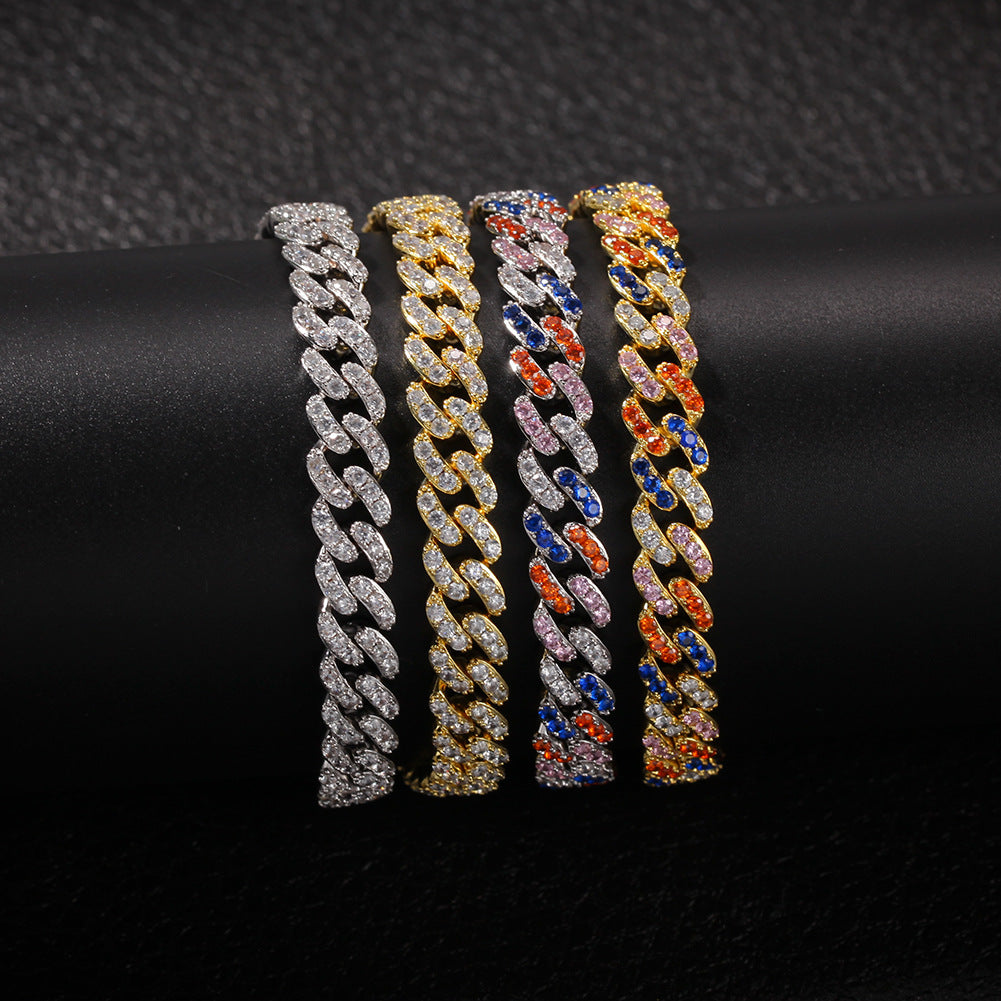 2pcs/lot 7-20inch Multicolor CZ Paved Gold Cuban Bracelet/Necklace Cuban Chains Charms Beads Beyond