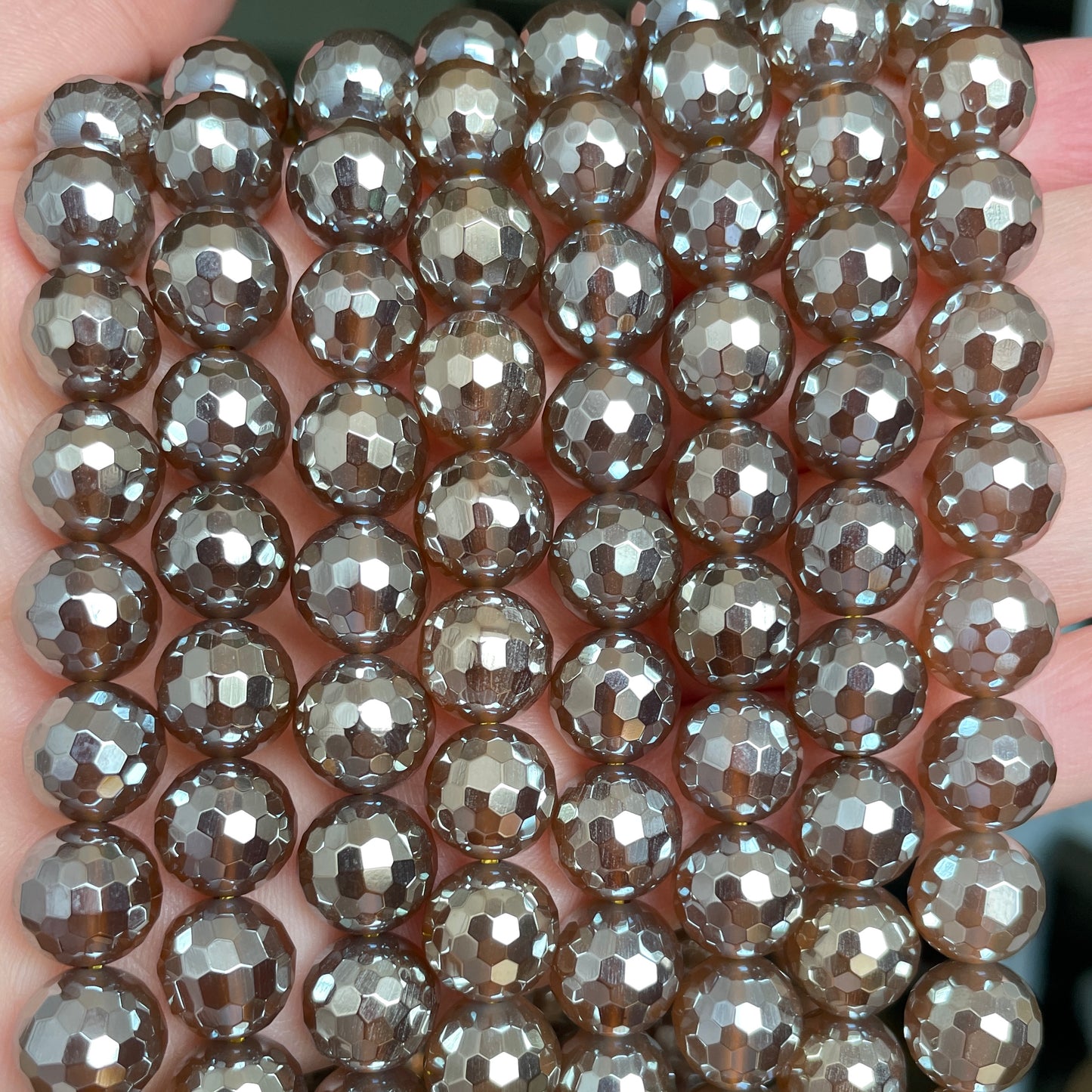 10, 12mm Electroplated Dark Champagne Agate Stone Faceted Beads--Grade A Premium Quality Electroplated Beads 12mm Stone Beads New Beads Arrivals Premium Quality Agate Beads Charms Beads Beyond