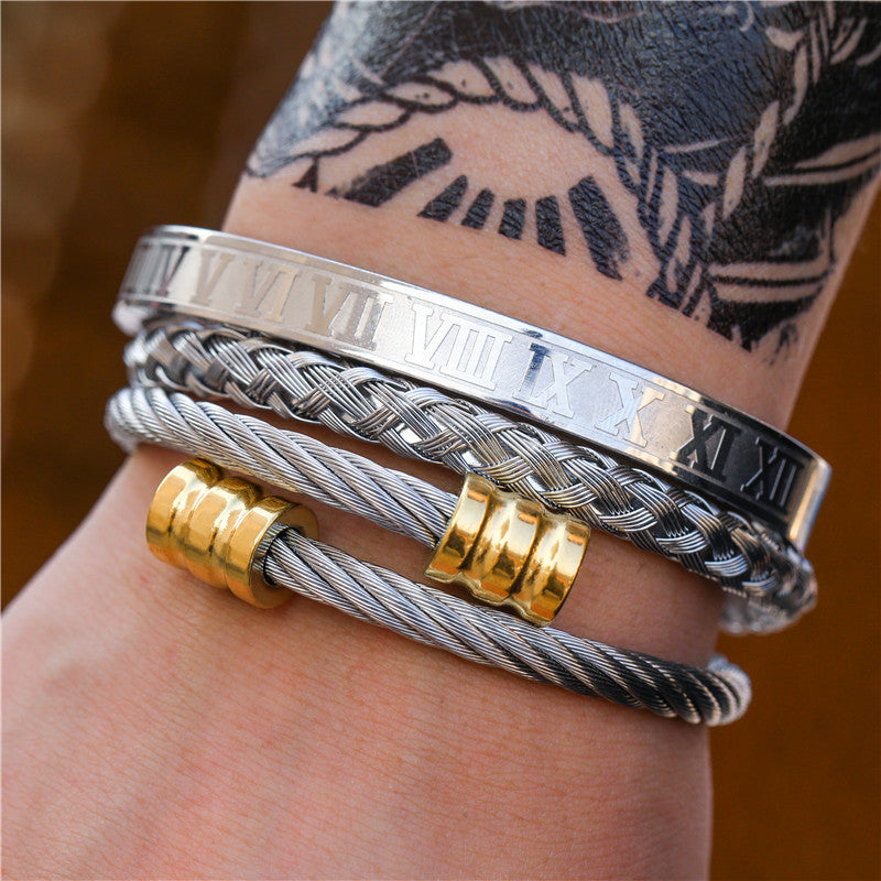 3pcs/set Stainless Steel Roman Bracelets & Bangles for Men Men Bracelets Charms Beads Beyond