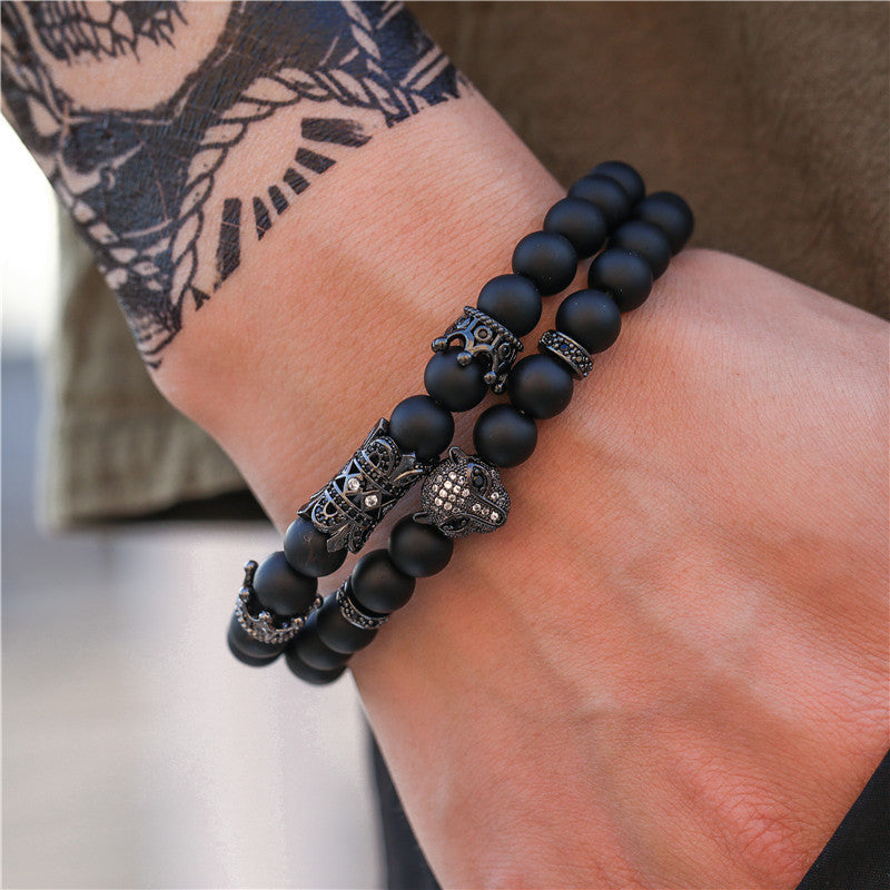 5 sets/lot CZ Paved Panther Spacers Black Matte Stone Bracelets Men Bracelets Charms Beads Beyond