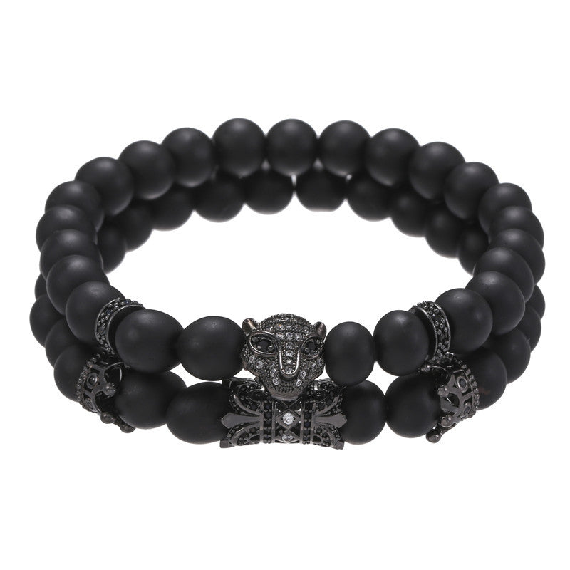 5 sets/lot CZ Paved Panther Spacers Black Matte Stone Bracelets Men Bracelets Charms Beads Beyond