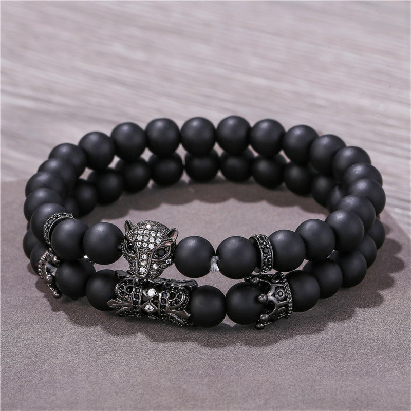 5 sets/lot CZ Paved Panther Spacers Black Matte Stone Bracelets Men Bracelets Charms Beads Beyond