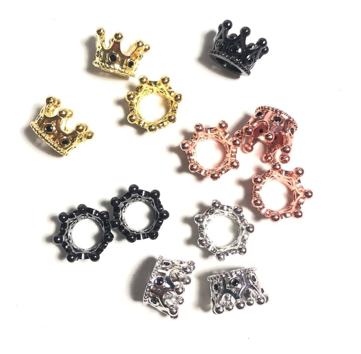 20pcs/lot 10*7mm CZ Paved Crown Spacers Black Crystal-Mix Color CZ Paved Spacers Crown Beads Charms Beads Beyond