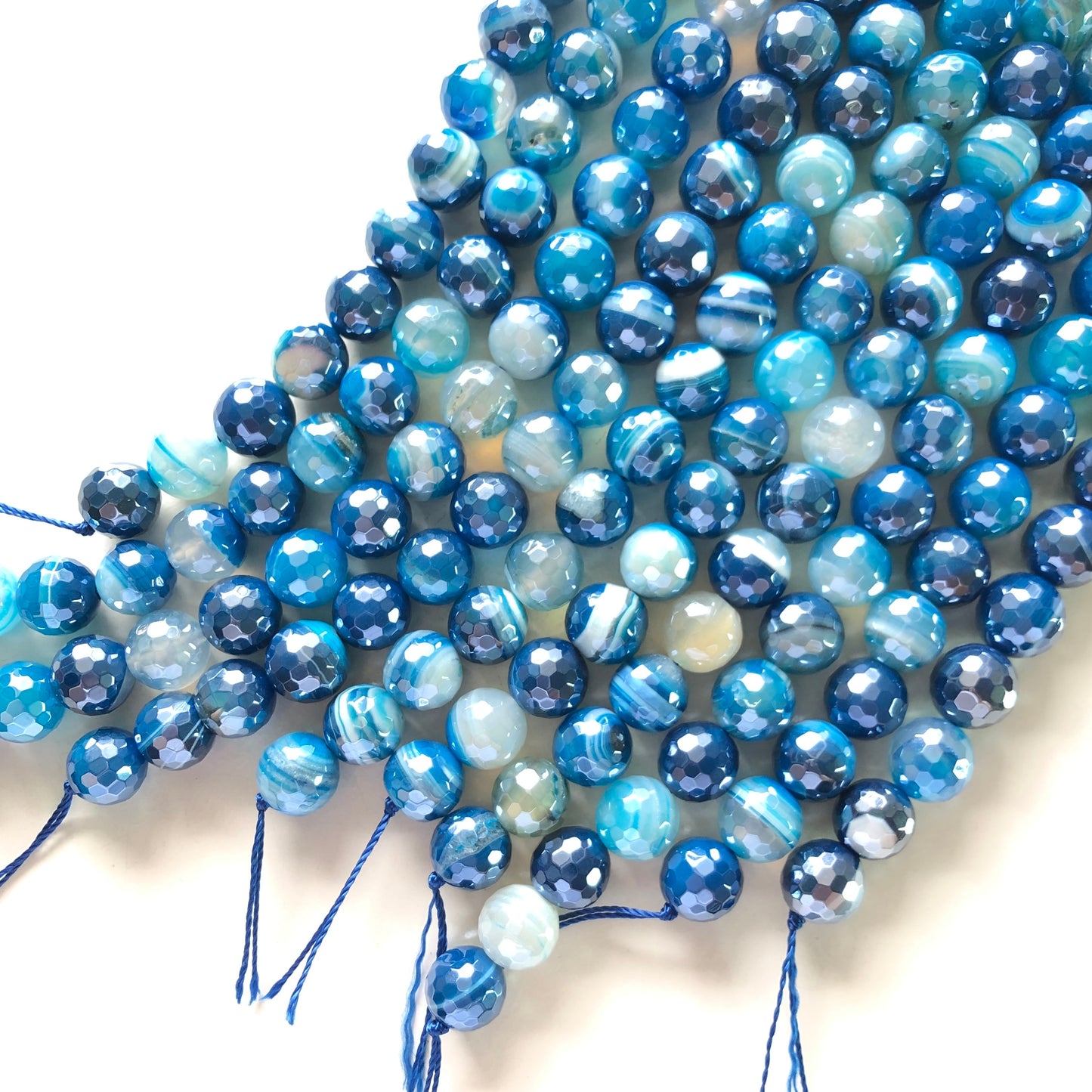 10, 12mm Electroplated Blue Banded Agate Stone Faceted Beads-Grade A Premium Quality Electroplated Beads 12mm Stone Beads New Beads Arrivals Premium Quality Agate Beads Charms Beads Beyond