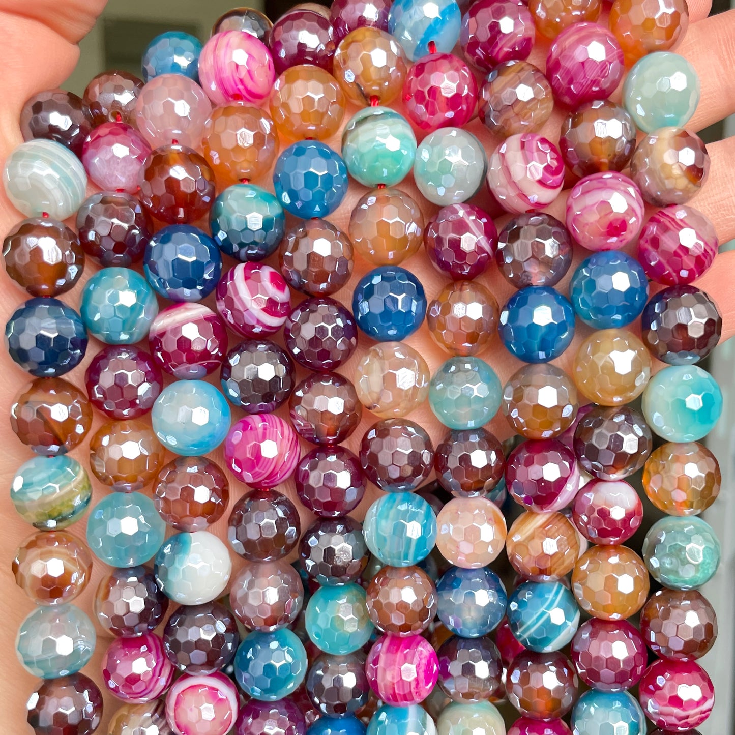 10, 12mm Electroplated Multicolor Banded Agate Stone Faceted Beads-Grade A Premium Quality Electroplated Beads 12mm Stone Beads New Beads Arrivals Premium Quality Agate Beads Charms Beads Beyond