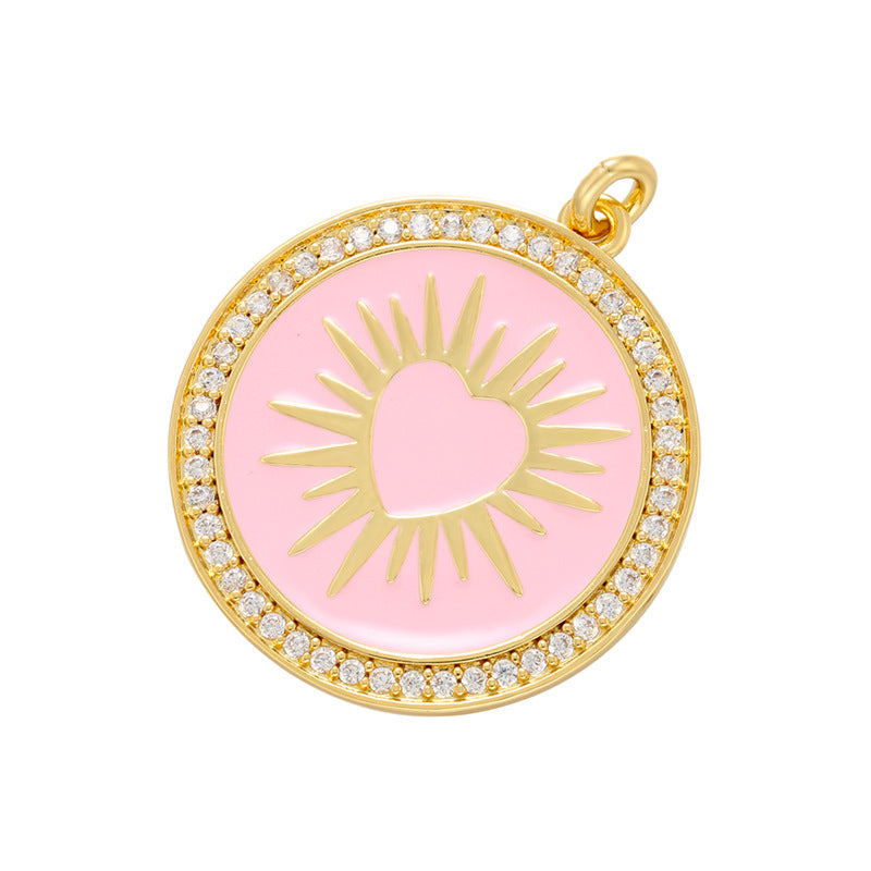 10pcs/lot 31*26mm Enamel Heart Round Charm for Bracelet & Necklace Making Pink Enamel Charms Charms Beads Beyond