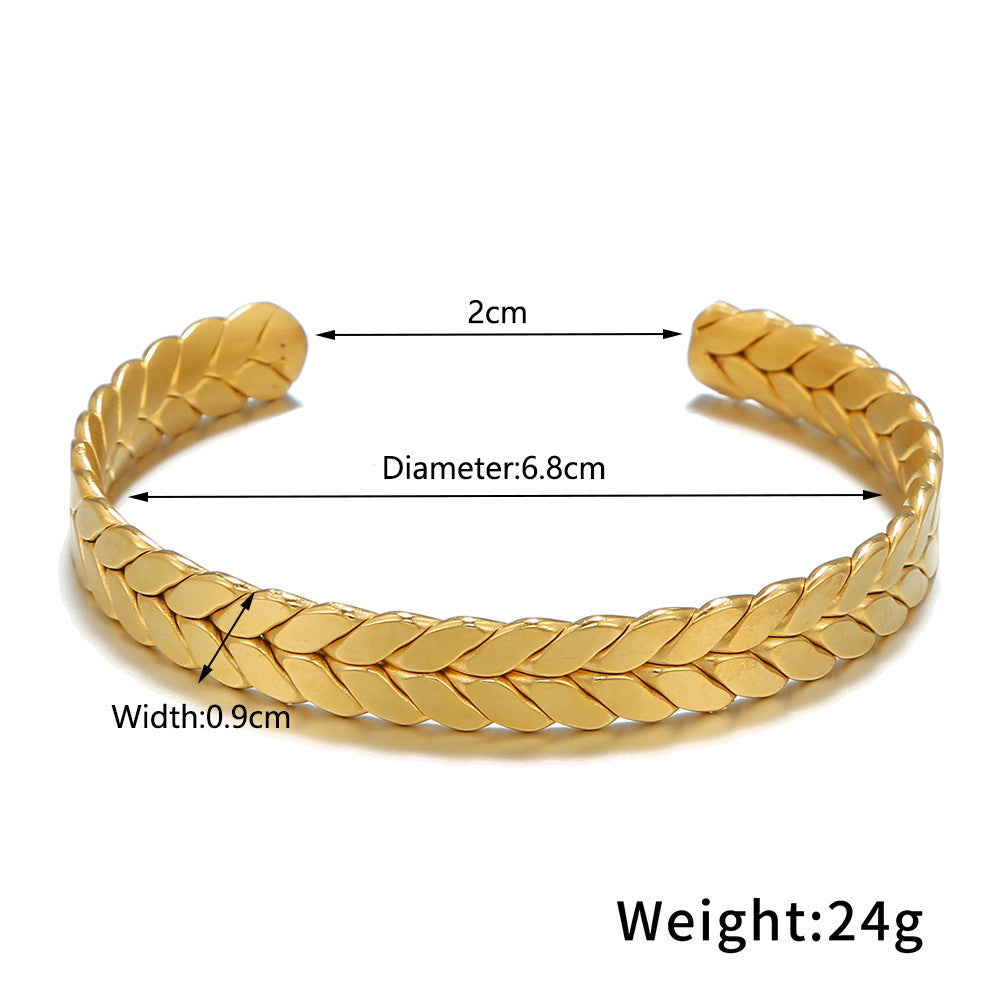 5pcs/lot Leaf Pattern Stainless Steel Open Bangle for Women Women Bracelets Charms Beads Beyond