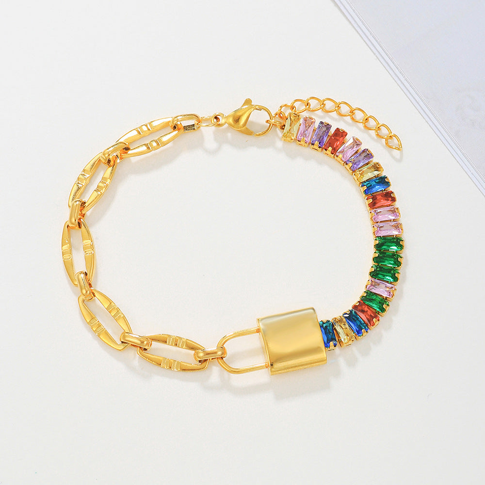 5pcs /lot Stainless Steel Multicolor CZ Lock Bracelets for Women Women Bracelets Charms Beads Beyond