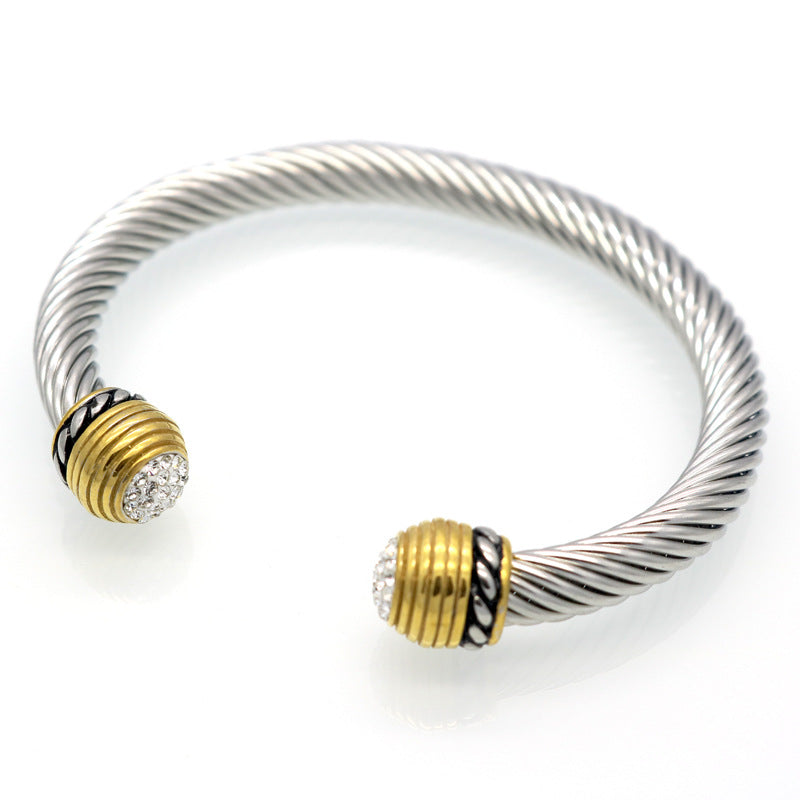 5pcs/lot Stainless Steel Rhinestone Pave Open Bangle for Women Women Bracelets Charms Beads Beyond