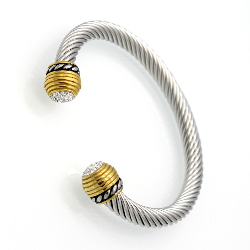 5pcs/lot Stainless Steel Rhinestone Pave Open Bangle for Women Women Bracelets Charms Beads Beyond
