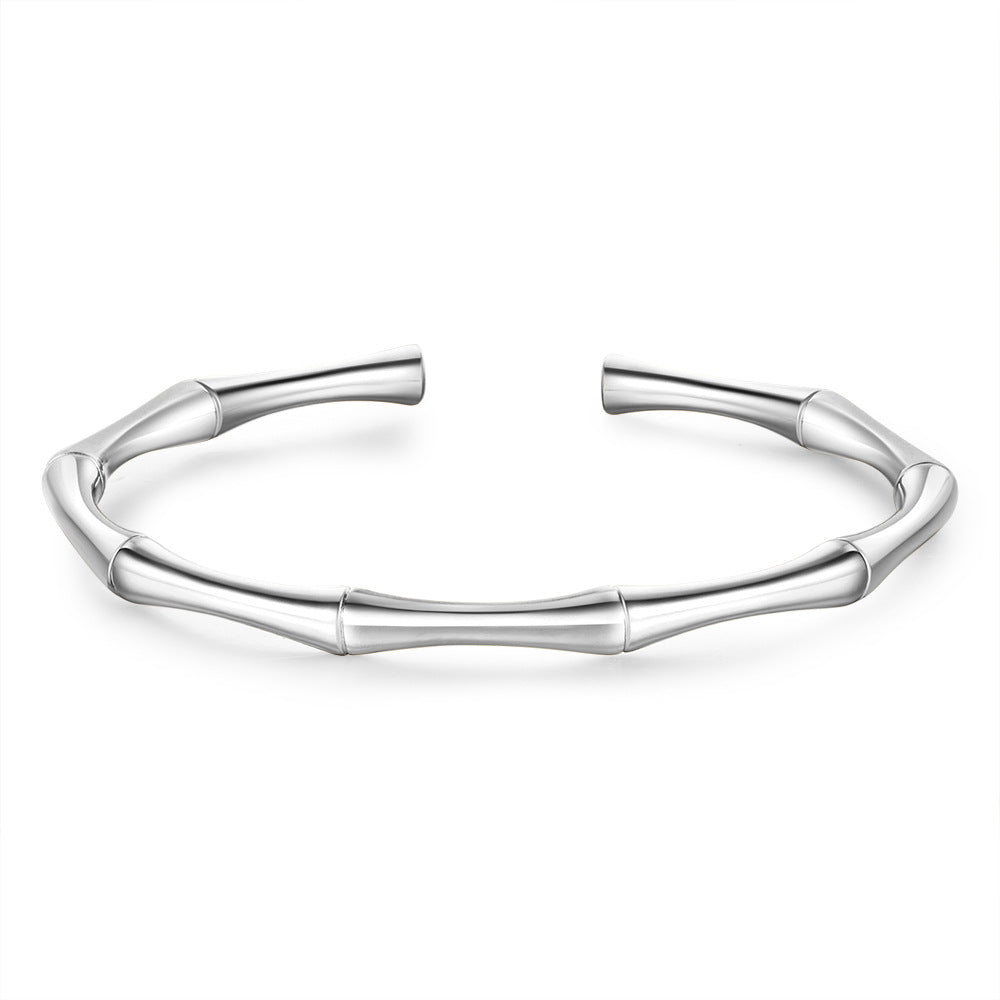 5pcs /lot Bamboo Style Stainless Steel Open Bangles for Women Silver Women Bracelets Charms Beads Beyond