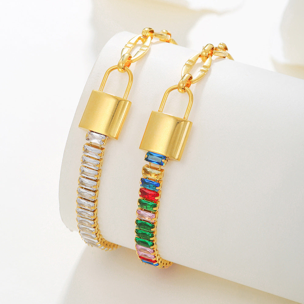 5pcs /lot Stainless Steel Multicolor CZ Lock Bracelets for Women Women Bracelets Charms Beads Beyond